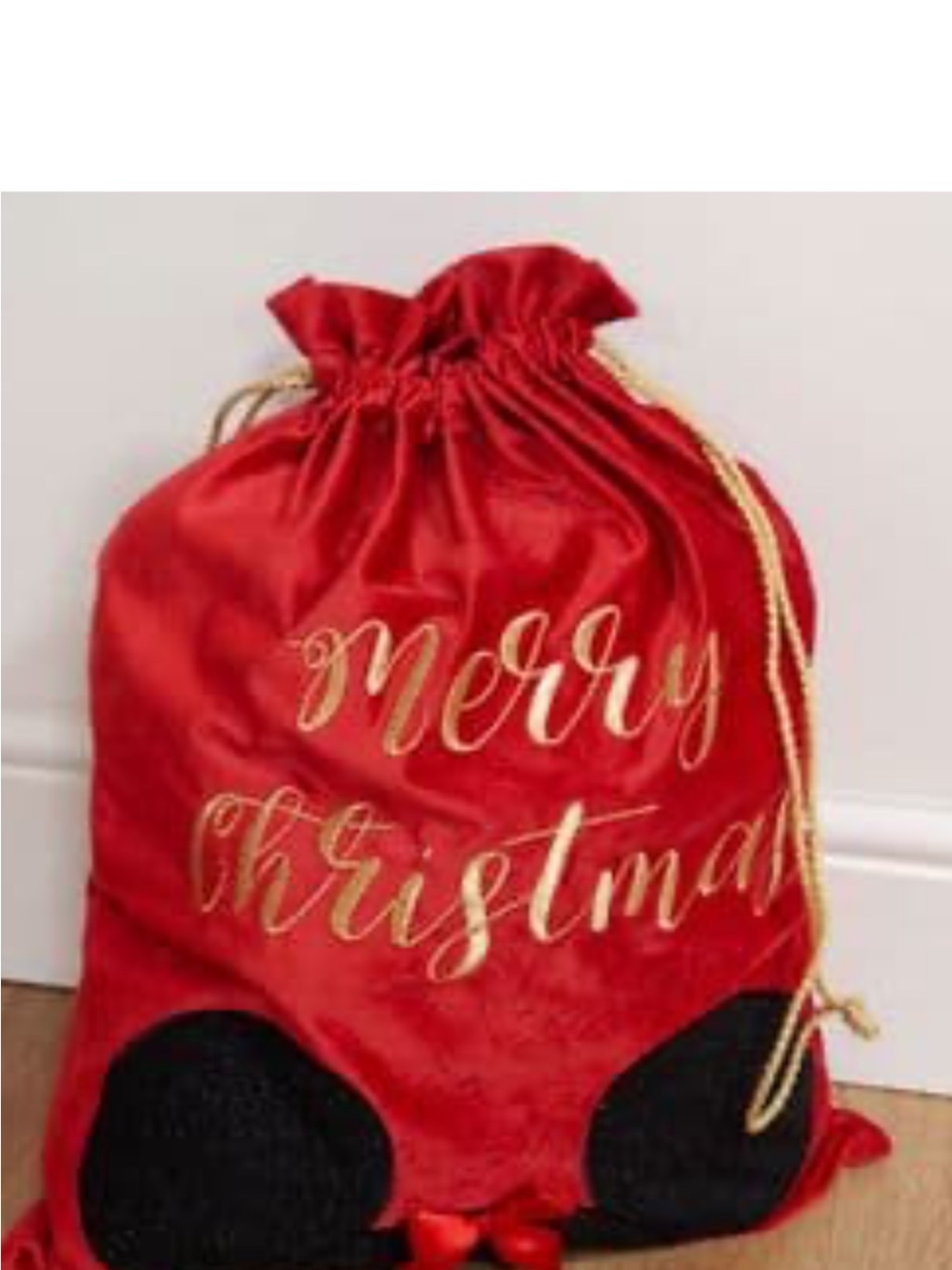Disney Minnie Red Holiday Drawstring Bag with Gold Script